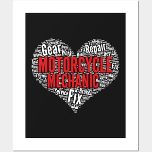 Motorcycle mechanic Heart Shape Word Cloud Design graphic Posters and Art